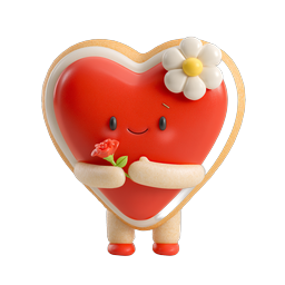 Kawaii Heart Cookie Character with Daisy | Cute Love Icon