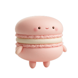 Kawaii Macaron Character Icon - Cute Pastel Dessert 3D