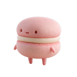 Kawaii Pink Macaron Character Icon - Cute 3D Dessert Mascot