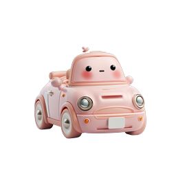 Adorable Kawaii Pink Car Icon - Cute 3D Cartoon Vehicle