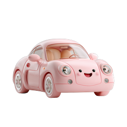 Cute Kawaii Pink Car 3D Icon | Cartoon Vehicle Design