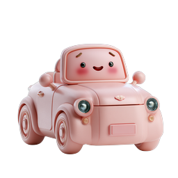 Cute Kawaii Pink Car Icon - Adorable 3D Clay Style