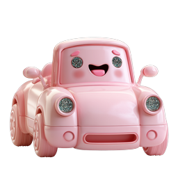Kawaii Pink Car Icon - Cute Cartoon 3D Toy Vehicle