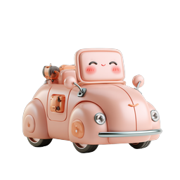 Kawaii Pink Car Icon - Cute 3D Clay Style Transport