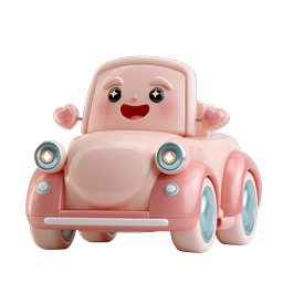 Kawaii Pink Car Icon - Cute 3D Clay Style