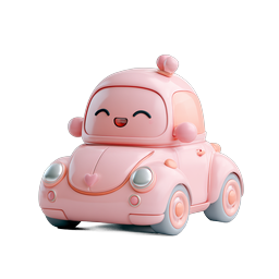 Süßes Kawaii-Auto-Icon in Rosa - 3D-Cartoon-Stil