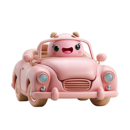 Kawaii Pink Car Icon - Cute 3D Clay Style Vehicle
