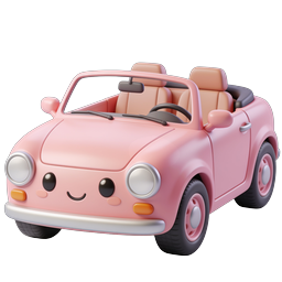 Kawaii Pink Convertible Car 3D Icon | Cute Cartoon Vehicle