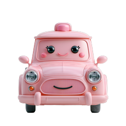 Cute Kawaii Pink Taxi Icon - Adorable 3D Clay Style