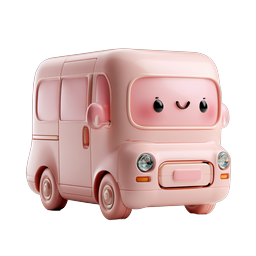 Kawaii Pink Van Icon - Cute 3D Clay Style Transport