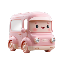 Cute Kawaii Pink Van 3D Clay Icon for Kids Apps