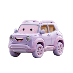 Kawaii Purple SUV Car Character - 3D Cartoon Icon