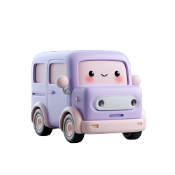 Adorable Kawaii Purple Van Icon - Cute 3D Clay Style