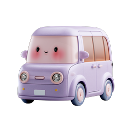 Niedliches Kawaii lila Van Cartoon-Icon - Süßes 3D-Fahrzeug