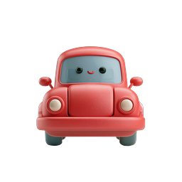 Kawaii Red Car Icon - Cute 3D Clay Style Transportation