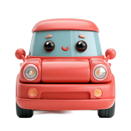 Cute Kawaii Red Car Icon - 3D Cartoon Character