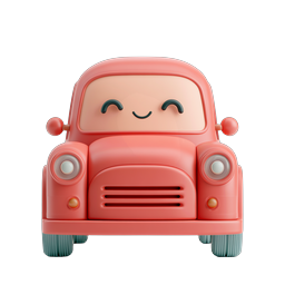 Kawaii Smiley Car Icon - Cute 3D Cartoon Vehicle