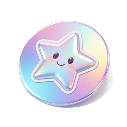 Kawaii Holographic Star Icon - 3D Cute Smiley Design