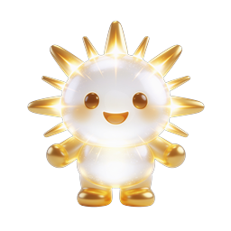 Adorable 3D Kawaii Sun Character Icon with Golden Rays