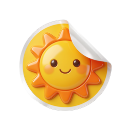 Cute Kawaii Sun Sticker Icon - 3D Glossy Design