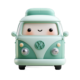 Kawaii Cute Mint Green Van Icon - 3D Clay Style
