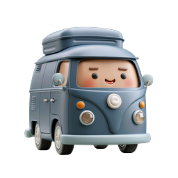 Kawaii 面包车图标 - 可爱的 3D 黏土风格露营车