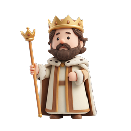 Cute 3D King Character Icon with Crown and Scepter