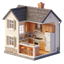 Icono de ilustración 3D de una cocina en corte