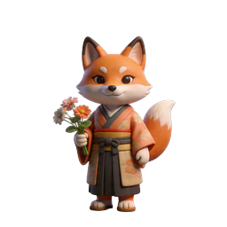 Cute Kitsune Fox Kimono 3D Icon | Japanese Spirit