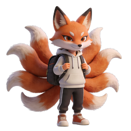 Cute Kitsune Fox Student 3D Character Icon