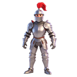 3D Cartoon Knight Character with Red Plume Armor