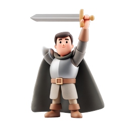 Icona personaggio guerriero cavaliere 3D con spada - Figura eroica medievale