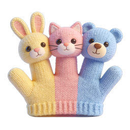 Cute Knitted Animal Puppet Trio Icon