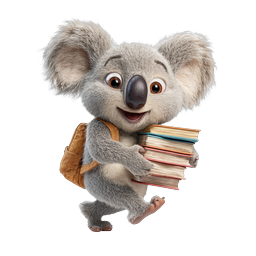 Cute Koala Student with Books and Backpack 3D Icon