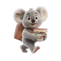 Cute Koala Student with Books and Backpack 3D Icon