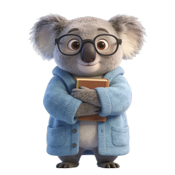 Adorable Koala with Book - 3D Cartoon Character Icon