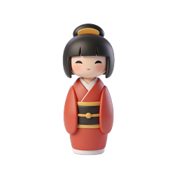 Icono 3D de muñeca kokeshi japonesa – personaje con kimono