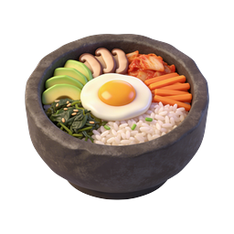 韩式拌饭碗图标 - 逼真 3D 食品插图