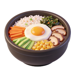 Korean Bibimbap Bowl Icon - 3D Realistic Food Illustration