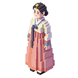 Korean Hanbok Woman Pixel Art Icon | Traditional 3D