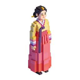 Korean Hanbok Woman Voxel 3D Icon - Traditional Dress