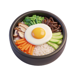 Korean Rice Bowl 3D Icon - Bibimbap with Egg