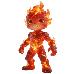 Icono 3D de personaje fuego de lava tierno | recurso de juego de fantasía