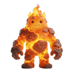 Cute Lava Golem 3D Character Icon - Fire Element