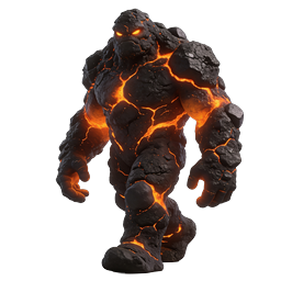 Icône de monstre golem de lave - créature volcanique ardente rendue en 3D