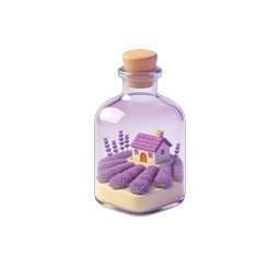 Lavender Bottle 3D Icon - Miniature Cottage Scene