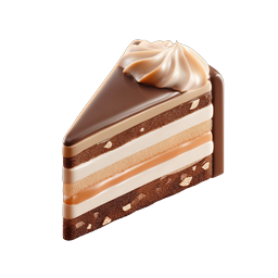 Layered Chocolate Cake Slice Icon - 3D Realistic Dessert