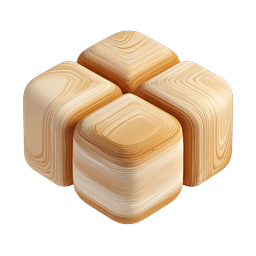 Layered Wood Cube Cluster 3D Icon - Organic Geometric Design