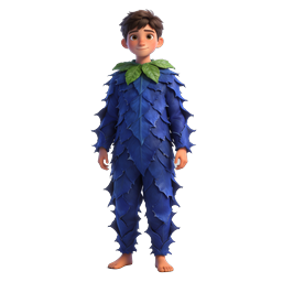 Leaf Costume Boy Character with Blue Flowers