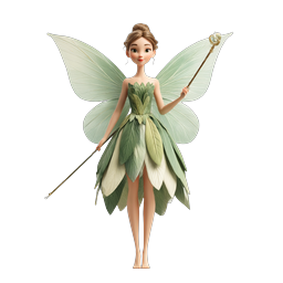 Enchanted Leaf Fairy 3D Character Icon with Magical Staff